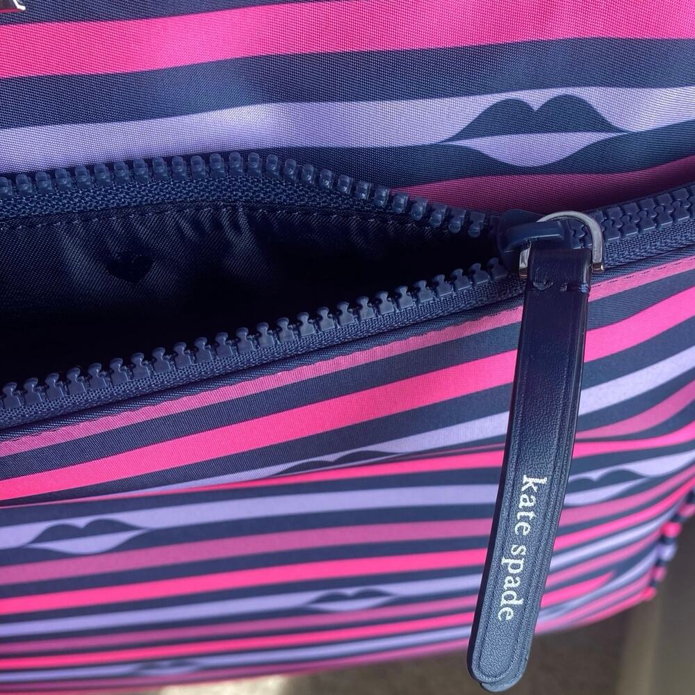 NEW KATE SPADE Jae Nylon Striped Lip Print Large Tote Shoulder Bag Purse Novelty - Picture 7 of 8